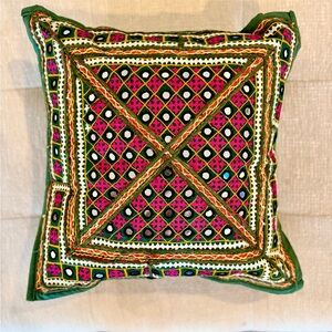 Eyes of India Handmade Embroidered Boho Pillow